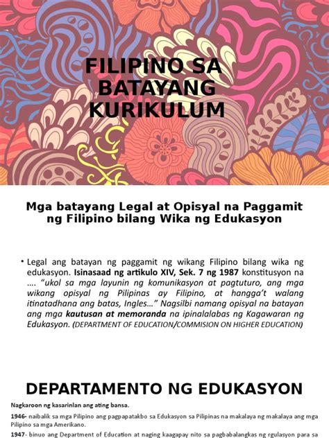 Ang filipino sa kurikulum ng batayang edukasyon pdf